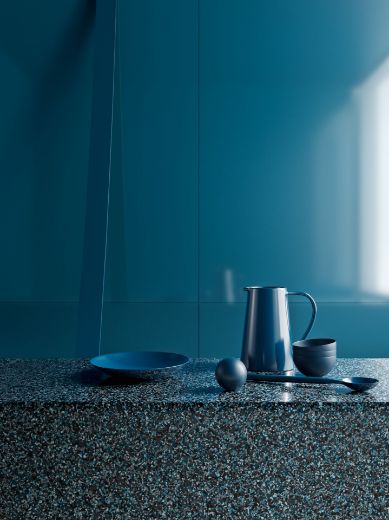 Billede af Endless Blue Terrazzo 120x120 cm (LLL - Højglanspoleret)